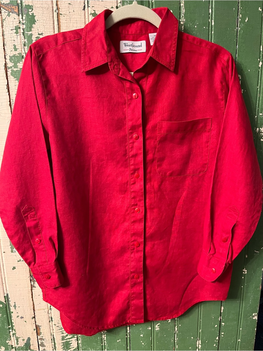 Linen Westbound Petites Deep Pink Button-Down Shirt lace detailing